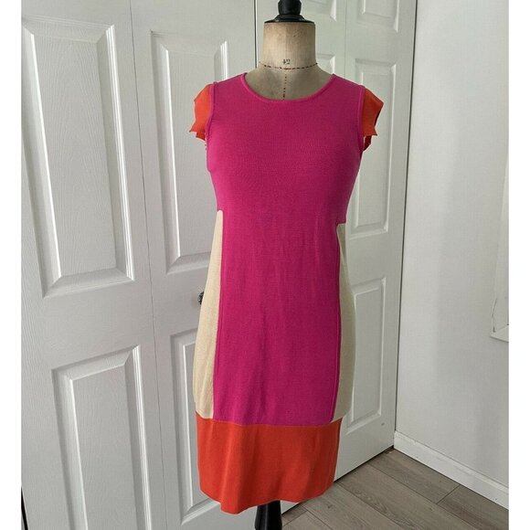 Joan Vass Color block Dress Size 0 Pink Orange Cot - Picture 1 of 6